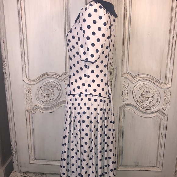 TRUE VINTAGE Hand Made Cream with Navy Dots Short Sleeve Sheath Dress - Picture 11 of 16